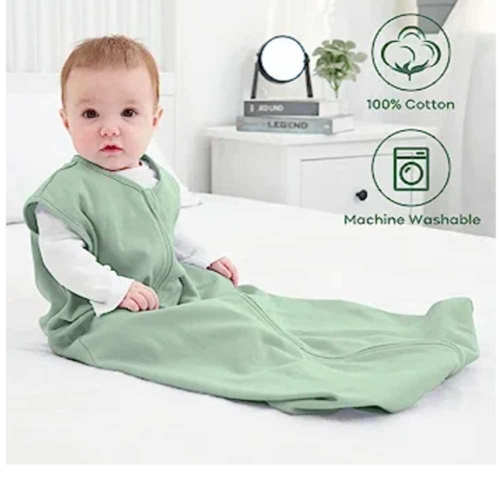 Baby sleep sack size large 12 to 18 months 100% cotton  sage green color…